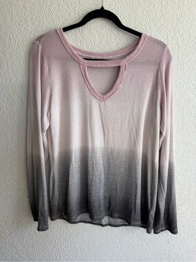 Ladies Pink-to-Gray Ombre Long Sleeve Keyhole Tee